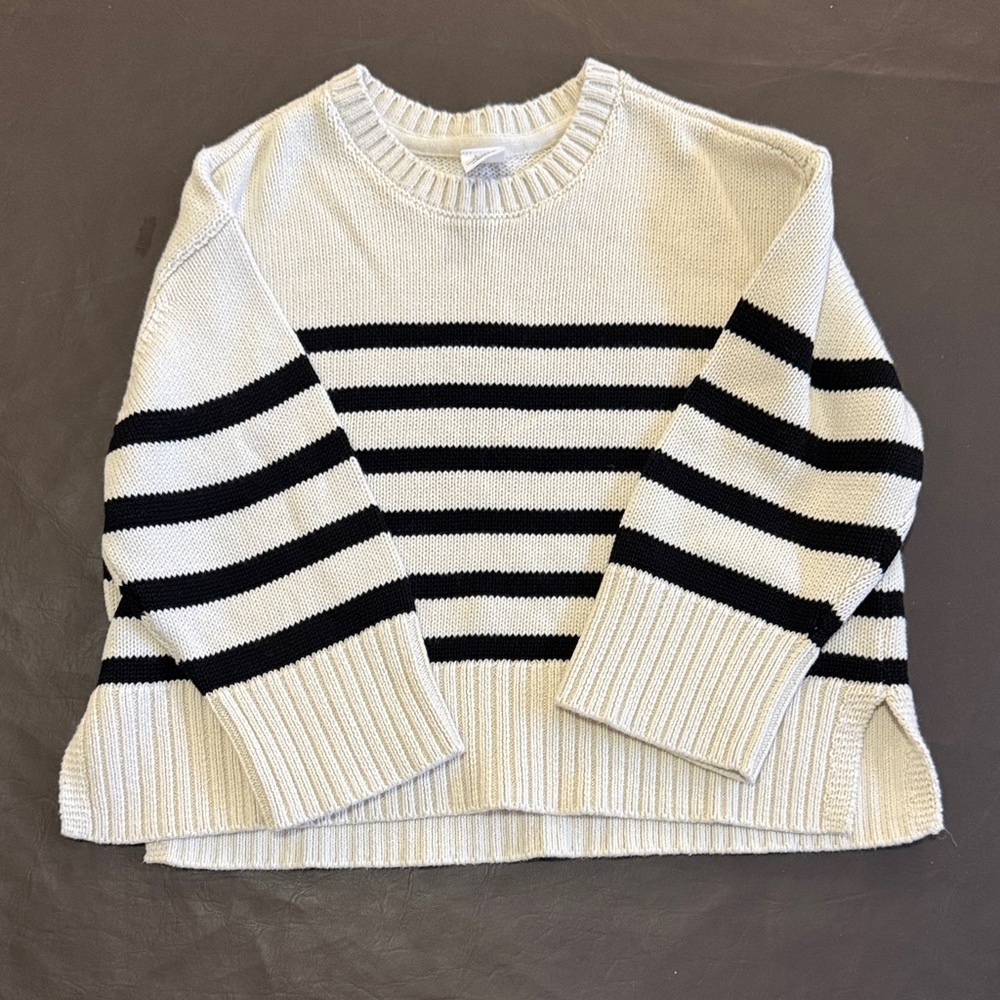 GAP Cream and Black Striped Crew Sweater